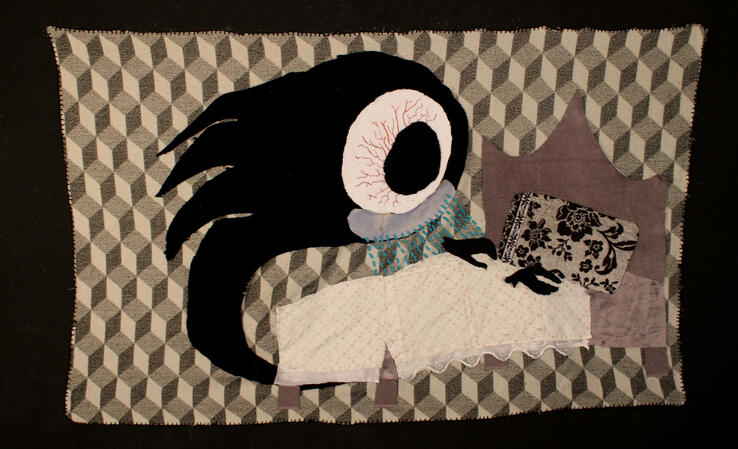 Untitled, 38" x 75", thrifted fabric, embroidery